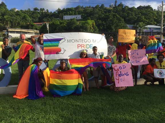 LGBTQI Jamaicans and allies at a Flash Stand as part of Montego Bay Pride 2017 in Montego Bay, Jamaica.